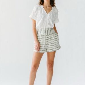 MIRTH High Waisted White and Green Patterned Shorts